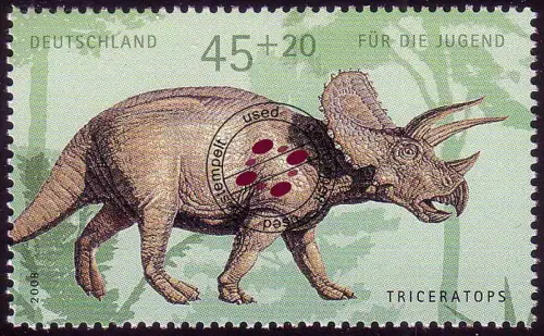2687 Dinosaurier 45+20 C Triceratops aus Block 73, gestempelt O