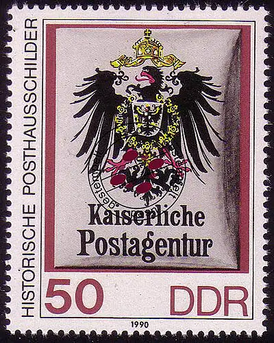 3308 Historische Posthausschilder 50 Pf 36x45 mm O gestempelt