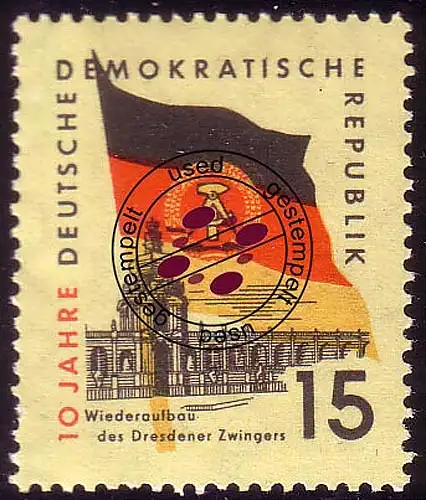 724 10 Jahre DDR Zwinger 15 Pf O