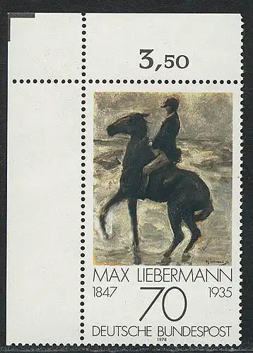 987 Impressionismus 70 Pf Liebermann ** Ecke o.l.