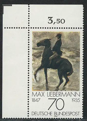 987 Impressionnisme 70 Pf Liebermann ** Coin o.l.