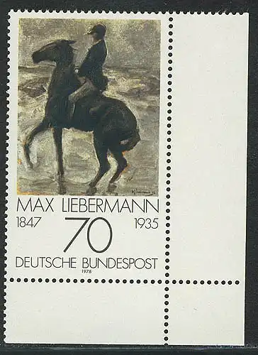 987 Impressionnisme 70 Pf Liebermann ** Coin et r.