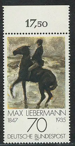 987 Impressionismus 70 Pf Liebermann ** Oberrand