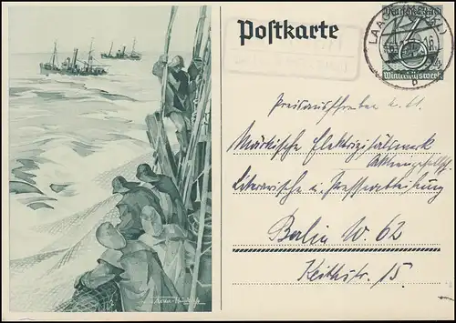 Landpost Sarmstorf via LAAGE (MECKL.) 16.12.37 sur carte postale spéciale pour Berlin