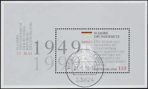 Block 48 Grundgesetz - schöner MDF Wolke über Wertangabe, ET-O WERTHER 21.5.99