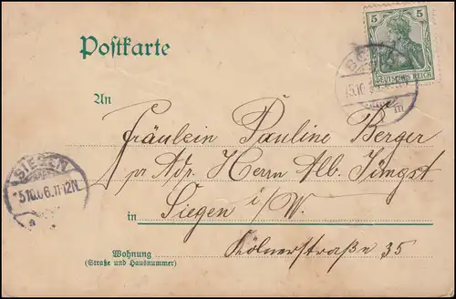 Carte de marquage AK bateau et fleur - peint en couleur, BONN 15.10.1906 après SIGEN