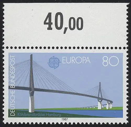 1322 Europa Köhlbrandbrücke 80 Pf  ** Oberrand