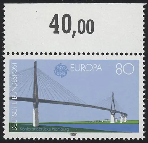 1322 Europa Köhlbrandbrücke 80 Pf  ** Oberrand
