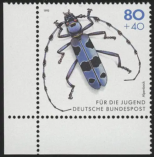 1666 Scarabée Alpenbock 80+40 Pf ** Coin et l.