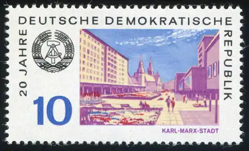 1505 Karl-Marx-Stadt / Chemnitz mit PLF lila Fleck über K von KARL, Feld 12, **