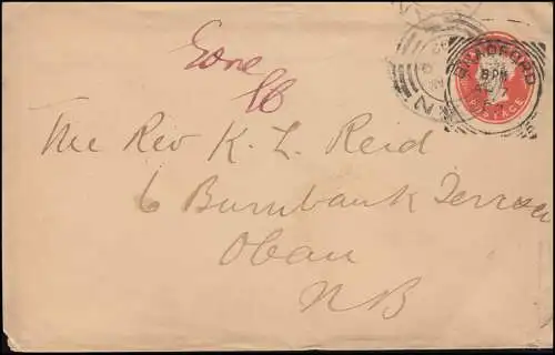 Grande-Bretagne Vol privé Reine Victoria HALFPENNY rouge BRADFORD 7.4.1902