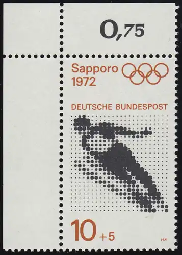 680 Olympische Spiele 10+5 Pf Skispringen ** Ecke o.l.