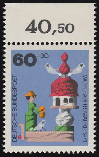 708 Wohlfahrt Altes Spielzeug 60+30 Pf Taubenhaus ** Oberrand