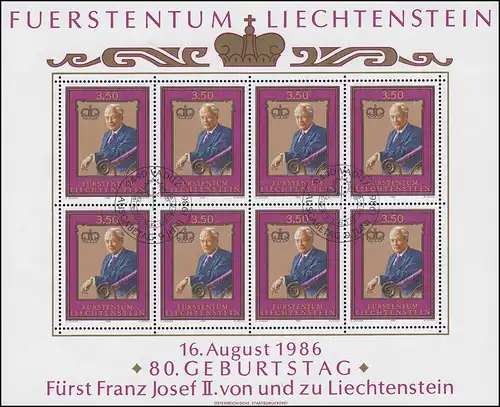 903 Jubiläum 80. Geburtstag Fürst Franz Josef II. 1986, Kleinbogen ESSt