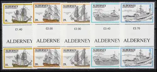 43-47 Guernsey-Alderney Jahrgang 1990 - Zwischenstegpaare, postfrisch ** / MNH