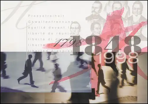 Schweiz PTT-Souvenir 12 Faltkarte Bundesstaat und Republik 1998, viersprachig