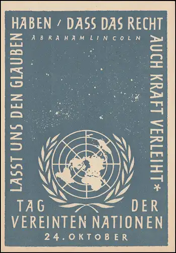 295 EUROPE CEPT 10 Pf. sur AK Journée des Nations Unies, SSt KÖLN-DEUTZ Sarschau 9.11.58