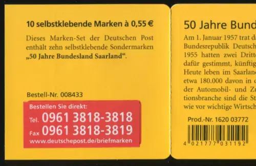 67 Lb MH Saarland - mit kleinem, roten Aufkleber / Label, postfrisch **