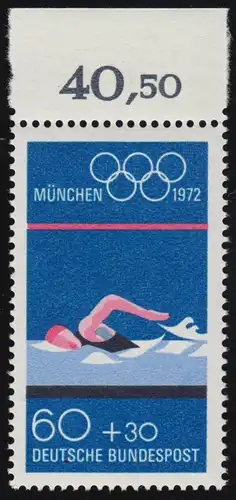 722 Olympische Sommerspiele 60+30 Pf Schwimmen ** Oberrand