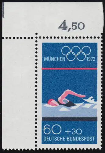 722 Olympische Sommerspiele 60+30 Pf Schwimmen ** Ecke o.l.