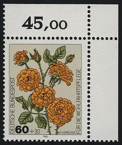1151 Rose de jardin de bienfaisance 60+30 Pf ** coin o.r.