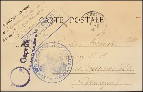 Poste de prisonniers de guerre 1ère guerre mondiale PK du camp de Lourdes à Mulhouse/Els. 1918