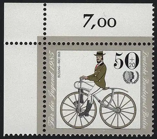 1242 Jeunes Bicyclettes historiques 50+20 Pf ** Coin o.l.