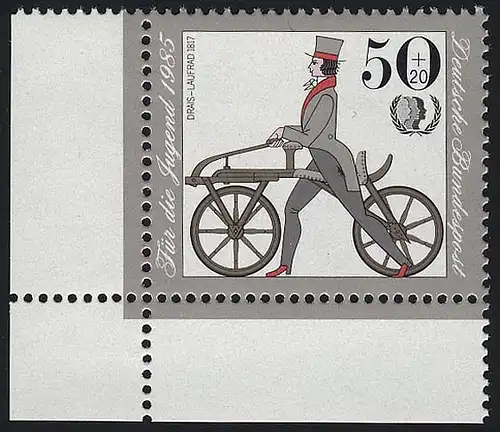 1242 Jugend Historische Fahrräder 50+20 Pf ** Ecke u.l.