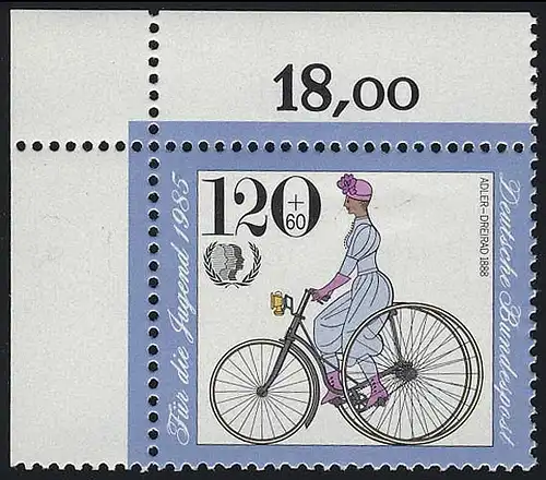 1245 Jeunes Bicyclettes historiques 120+60 Pf ** Coin o.l.