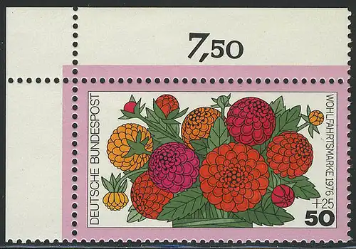 906 Blumen 50+25 Pf Zinnien ** Ecke o.l.