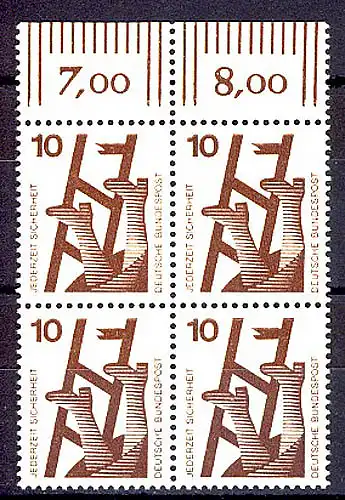 695 Unfallverhütung 10 Pf OR-Viererbl. ** postfrisch