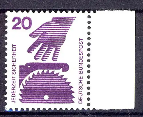 696 Unfallverhütung 20 Pf Seitenrand re. ** postfrisch