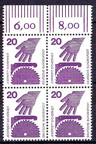 696 Unfallverhütung 20 Pf OR-Viererbl. ** postfrisch
