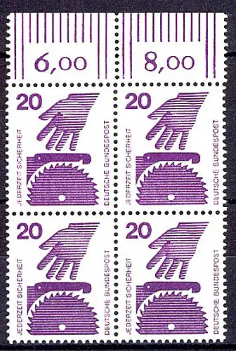 696 Unfallverhütung 20 Pf OR-Viererbl. ** postfrisch