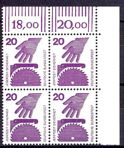696 Unfallverhütung 20 Pf Eck-Vbl. or ** postfrisch