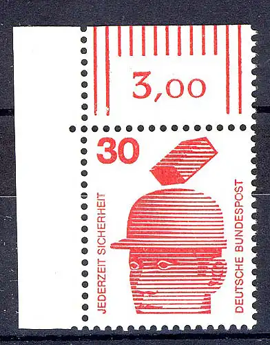698 Unfallverhütung 30 Pf Ecke ol ** postfrisch