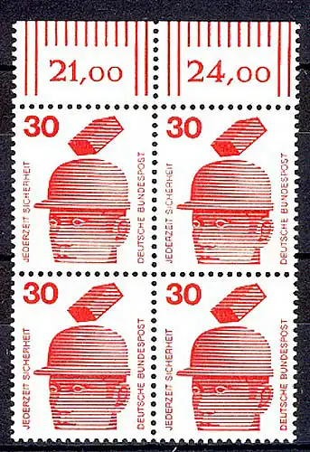 698 Unfallverhütung 30 Pf OR-Viererbl. ** postfrisch
