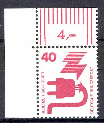 699 Unfallverhütung 40 Pf Ecke ol ** postfrisch