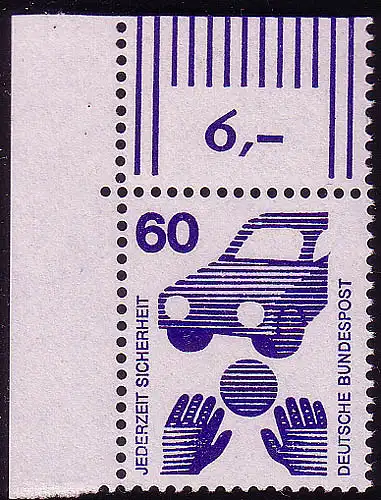 701 Unfallverhütung 60 Pf Ecke ol ** postfrisch
