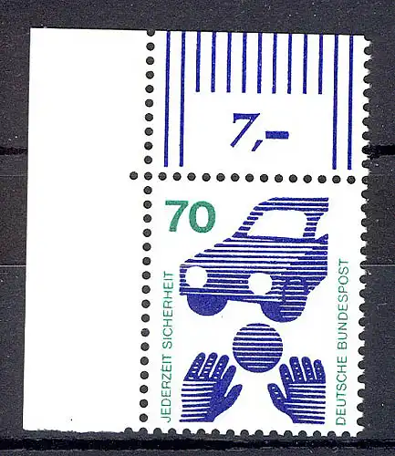 773 Unfallverhütung 70 Pf Ecke ol ** postfrisch