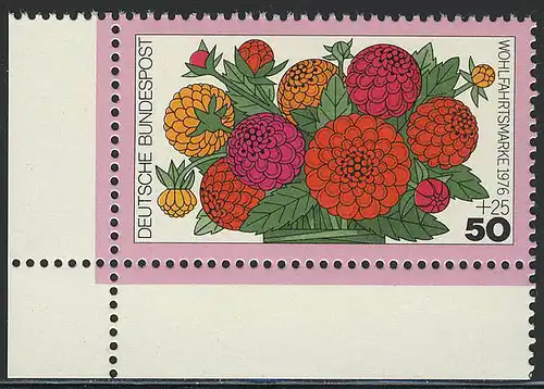 906 Blumen 50+25 Pf Zinnien ** Ecke u.l.