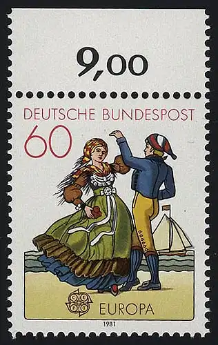 1097 Europa Friesische Tracht 60 Pf ** Oberrand