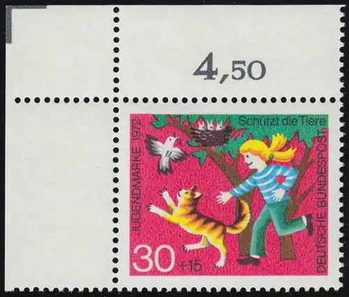 713 Jeunesse Bien-être des animaux 30+15 Pf Oiseaux ** Coin o.l.