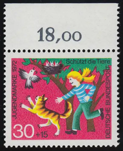 713 Jugend Tierschutz 30+15 Pf Vögel ** Oberrand