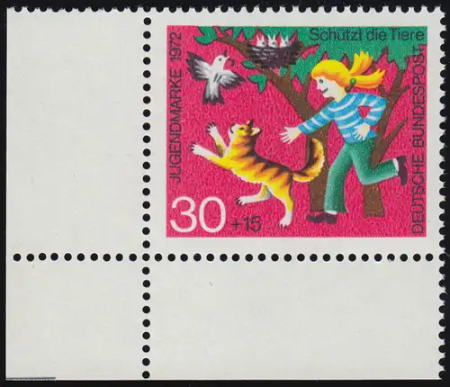 713 Jeunesse Bien-être des animaux 30+15 Pf Oiseaux ** Coin et l.