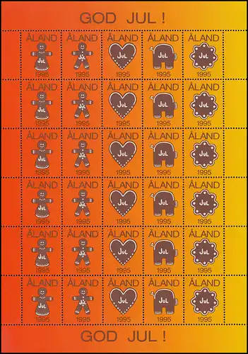 Aland-Weihnachtsmarken 1995 - Pfefferkuchen, Bogen postfrisch ** / MNH
