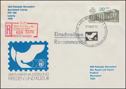 Marque d'inscription 9010: Paix et culture R-Lettre SSt KARL-MARX-STADT 7.6.1987