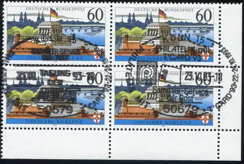 1583x Koblenz OHNE Fluoreszenz, ER-Vbl. unten rechts mit PLF, SSt KÖLN 23.10.93