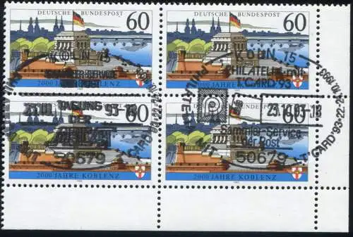 1583x Koblenz OHNE Fluoreszenz, ER-Vbl. unten rechts mit PLF, SSt KÖLN 23.10.93