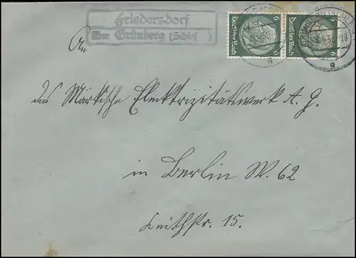 Landpost Friedersdorf sur GRÜNBERG (SCHLES.) 8.4.1938 sur lettre à Berlin